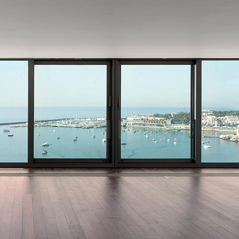 Aluminium patio door overlooking the sea